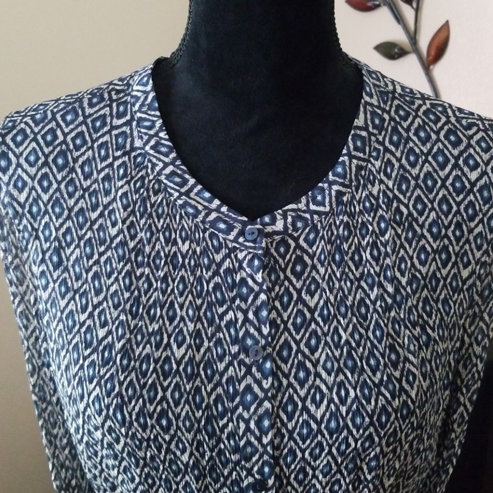 EUC -Semi-sheer Lucky Brand Ikat Blouse (XL) - Picture 2 of 5